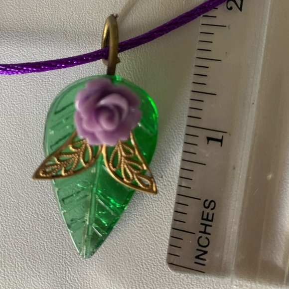 Necklace glass leaf purple and green choker - Picture 6 of 7